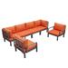 LeisureMod Hamilton Modern 6-Peice Modular Outdoor Sectional Aluminum Patio Conversation Set with Orange Cushions