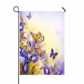 PKQWTM Bouquet Of Blue Irises White Flowers And Butterfly Yard Decor Home Garden Flag Size 12x18 Inches