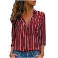 Pocket Multicolor Temperament Striped Top Shirt Long Women s Fashion Sleeve Women Shirts Womens Quarter Sleeve Ladies round Neck T Shirts Womens Long Sleeve Shirts with Buttons Womens Baseball Long