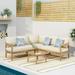 Burrough Acacia Wood Outdoor 5 Seater Sectional Sofa Chat Set with Cushions Teak and Beige