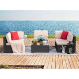 Devoko Outdoor 6 Pieces Patio Sectional Sets Rattan Sofa Beige Seating-5