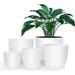 Honyear Plastic Planter with Saucers 8/7/6/5.5/5 Inch Flower Pot Indoor Modern Decorative Plastic Pots for Plants with Drainage Hole and Tray for All House Plants Flowers and Cactus White