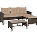 3PCS Patio Wicker Rattan Sofa Set Outdoor Sectional Conversation Set Garden Lawn