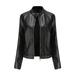 Tejiojio Coats Clearance Women s Slim Leather Stand Collar Zip Motorcycle Suit Belt Coat Jacket Tops