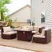 NICESOUL 5 Pcs Outdoor Furniture with Fire Pit Table Wicker Sofa Espresso