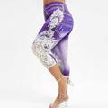 Frostluinai Plus Size Jeans Yoga Pants For Women Lace Printing Splice Elastic Capri Leggings Gym Cropped Compression Leggings Booty Lift Denim Jeggings