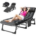 Slsy Folding Lounge Chair 5-Position Adjustable Outdoor Reclining Chair Folding Sleeping Bed Cot Folding Chaise Lounge Chair for Pool Beach Patio Sunbathing