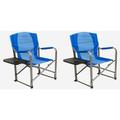 Kamp-Rite Director Portable Lounge Arm Chair with Side Table Blue (2 Pack)