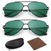 LotFancy 2 Aviator Sunglasses for Adult Female Women with Case Flat Green Lens