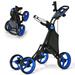 Gymax 4 Wheels Foldable Golf Push Pull Cart Trolley w/ Brake Waterproof Bag Blue