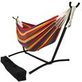 Sunnydaze Brazilian Double Hammock with Stand and Carrying Case - Tropical