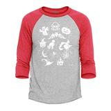 Shop4Ever Men s Halloween Mash Witch Skull Pumpkin Ghost Cat Raglan Baseball Shirt XX-Large Heather Grey/Red