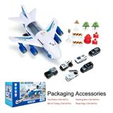 Car Toys Set with Transport Cargo Airplane Mini Educational Vehicle Car Set for Kids with 6 Trucks and 11 Road Signs Blue