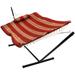 Sunnydaze Rope Hammock with 12 Steel Stand Pad and Pillow - Awning Stripe