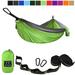 Gold Armour Camping Hammock - Single Parachute Hammock USA Brand Lightweight Nylon Portable Adult Kids Best Accessories Gear (Lime Green & Grey)