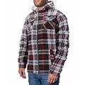 Men s Casual Soft Warm Fleece Sherpa Lined Plaid Pattern Zip Up Hoodie Jacket (White/Red 6XL)