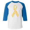 Shop4Ever Men s Gold Butterfly Ribbon Childhood Raglan Baseball Shirt X-Large White/Blue