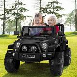 JOYMOR 12V Kids 2 Seat Ride on Car with Remote Control for Boy Girls Adjustable Speeds LED Horn (Black)