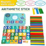 CNKOO 85Pcs Kids Learning Math Box Wooden Number Blocks Magnetic Puzzle Travel Box Time Learning Counting Stick Rod with Storage Box Educational Toy Gift for Kids