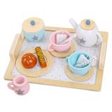 Sutowe Tea Party Set Roles Play Wooden Simulation Teacup Toy Parent-children Pretend Play Tea Toy for Kids Ages 3+ 15pcs