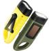 GeeRic 2-Pack Hand Crank Solar Powered Flashlight Emergency Rechargeable LED Flashlight Survival Flashlight Quick Snap Carabiner Dynamo Flashlight Torch for Outdoor Sports Yellow+Green