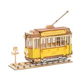 Robotime 3D Puzzles for Adults & Kids Teens Brain Teaser Wooden Model Kit to Build Gift on Birthday Tramcar (145PCS)