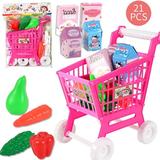 Tarmeek Grocery Shopping Cart Set for Kids Toddler Pretend Play Trolley with Fruits and Veggies Play Food Set for Toy Kitchen with Wheels
