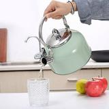 Yipa 2.5 Liters Whistling Tea Kettle Green Stainless Steel Kitchen Tea Pot Kettle Camping Stove Top Gas Hob Travel Teapot with Foldable Handle