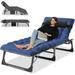 ABORON Portable Folding Camping Cot with 2 Sided Mattress & Pillow 5 Position Adjustable Folding Chaise Lounge Chair for Garden Beach Outdoor/Indoor