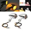 Chrome LED Turn Signal Light Bullet Amber Brake Blinker Fit for Universal 12V Motorcycle 1 Pair