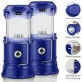 Collapsible Portable LED Camping Lantern Lightweight Waterproof Solar USB Rechargeable LED Flashlight Survival Kits for Indoor Outdoor Home Emergency Light Power Outages Hiking Hurricane 2 Pack - Blue
