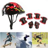 HEVIRGO 7Pcs/Set Kids Helmet Knee Wrist Elbow Pads Breathable Protective Gear Set for Skateboard Ride