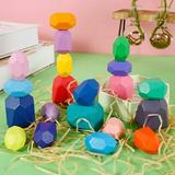 GUSTVE 20PCS Natural Wooden Balance Stone Toy Kids Creative Stacking Game Rock Block Set Lightweight Multicolor Stacking Game Educational Puzzle Toy