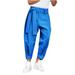 HTNBO Men Casual Baggy Pants Wide Leg Cropped Easy Matching Softball Fashion 2022 Blue