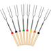 Newest Marshmallow Roasting Sticks Wooden Handle Set of 6 Smores Skewers Telescoping Forks 32 inch with Portable Bag for Hot Dog Campfire Camping Stove BBQ Tools( Random Color)