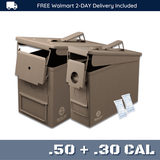 Solid Tactical 2 Pack Including 50 Cal M2A1 and 30 Cal M19A1 Steel Ammo Can Boxes in FDE Brown