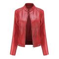 Odeerbi Jackets for Women 2024 Slim Leather Stand Collar Zip Motorcycle Suit Belt Coat Jacket Tops Red