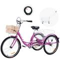 Viribus 24 Adult Tricycle with Removable Basket 3 Wheels Beach Cruiser Bike for Men Women Purple