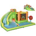 Outsunny 7-in-1 Backyard Inflatable Bounce House with Pool Sports Water Gun and More Inflatable Water Slide for Kids with 2 Min. Inflation Large Outdoor Game for Birthday Party Activities