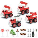 Fire Carrier Toy Trucks Set with Spray 4 Friction Powered Rescue Cars Fire Play Vehicles Transport Car Early Education Blocks Toy Gift for Toddler Boys Girls