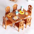 Zhaomeidaxi Toy house Furniture Set Cute Plastic Furniture Model Wooden Table Chair Set for Kids Gift Set Home Decor
