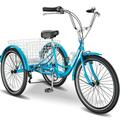 MOPHOTO Adult Tricycle Bike 3 Wheeler Bicycle 7 Speed Portable Tricycle 20 Wheels Sky Blue