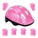 7pcs in 1 Set Pink Adjustable Skating Helmet Kits Outdoor Protector Skateboard Gear Knee Pad Elbow Pads Balance Car Protective Pads for Kids