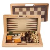 GSE Games & Sports Expert 3-in-1 Travel Size Portable Wooden Folding Chess Checkers and Backgammon Board Game Combo Set with Handle Hole for School Play Room Home Travel