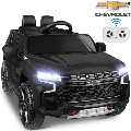 Chevrolet Tahoe Ride on Toys 12V Powered Ride on Cars with Remote Control 4 Wheels Suspension Safety Belt MP3 Player LED Lights Battery Powered Electric Vehicles for Boys & Girls Black