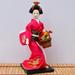 11 inch Japanese Kimono Geisha Doll Sculpture Humanoid Girl Statue Oriental Ancient Handcrafted Resin for Desktop Ornament Rose Red