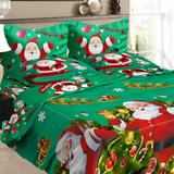 Christmas Santa Bedding Set Polyester 3D Printed Duvet Cover + 2pcs Pillowcases + Bed Sheet Set Christmas Bedroom Decorations--Queen Size