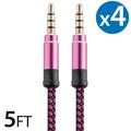 4x 3.5Mm Male To Male Audio Cable by FREEDOMTECH 5FT Universal Auxiliary Cord 3.5mm Male to Male Round Braided Audio Aux Cable w/Aluminum Connector for iPods iPhone iPads Galaxy Home Car Stereos