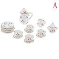 MageCrux 1PC 1:12 Miniature 15Pcs Porcelain Tea Cup Set Chintz Flower Tableware Kitchen