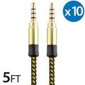 10x 3.5Mm Male To Male Audio Cable by FREEDOMTECH 5FT Universal Auxiliary Cord 3.5mm Male to Male Round Braided Audio Aux Cable w/Aluminum Connector for iPod iPhone iPads Galaxy Home Car Stereos